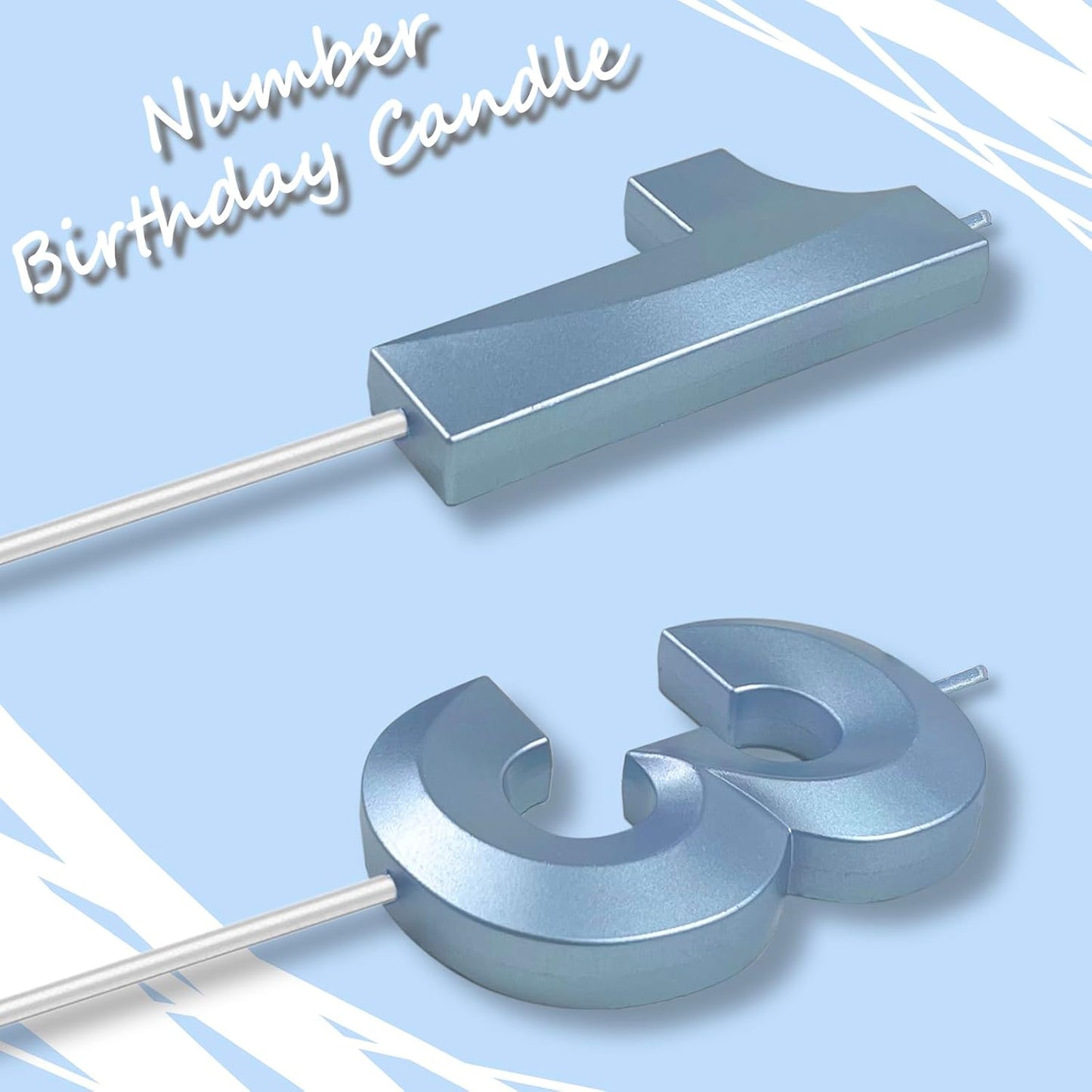 Blue Number 13 Candles, 3D Diamond 2.76 Inch Cake Topper Birthday Candles for Wedding Anniversary Cake Decorations, Happy Birthday Party Decorations