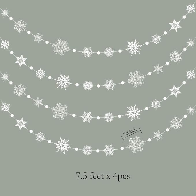 Decor365 Snowflake Garland Winter Wonderland Decorations White Snow Flake Garlands Hanging Snowflake Decorations from Ceiling Classroom Winter Decor Christmas Frozen Birthday Party Backdrop