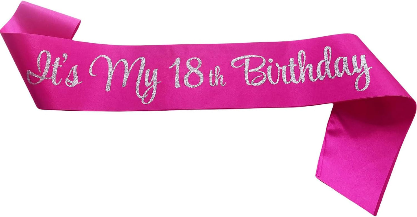 It's My 18th Birthday Sash, Birthday Sash for Women, Birthday Princess 18th Birthday Gifts Decorations for Happy 18th Birthday Party Favor Supplies,Hot Pink