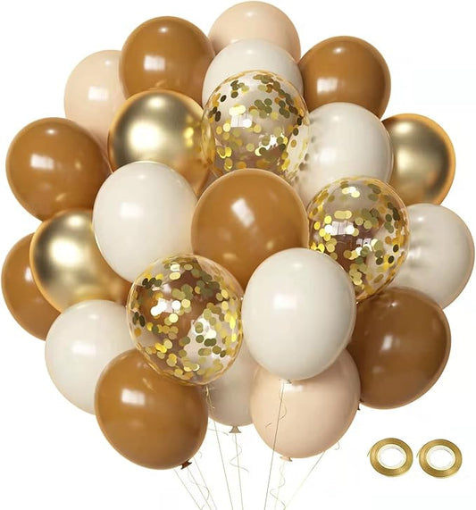 Brown Sand White Neutral Balloons, 50pcs 12 inch Retro Apricot Balloons Brown Sand White Gold Confetti Party Balloons For Birthday Engagement Wedding Anniversary Party Decorations