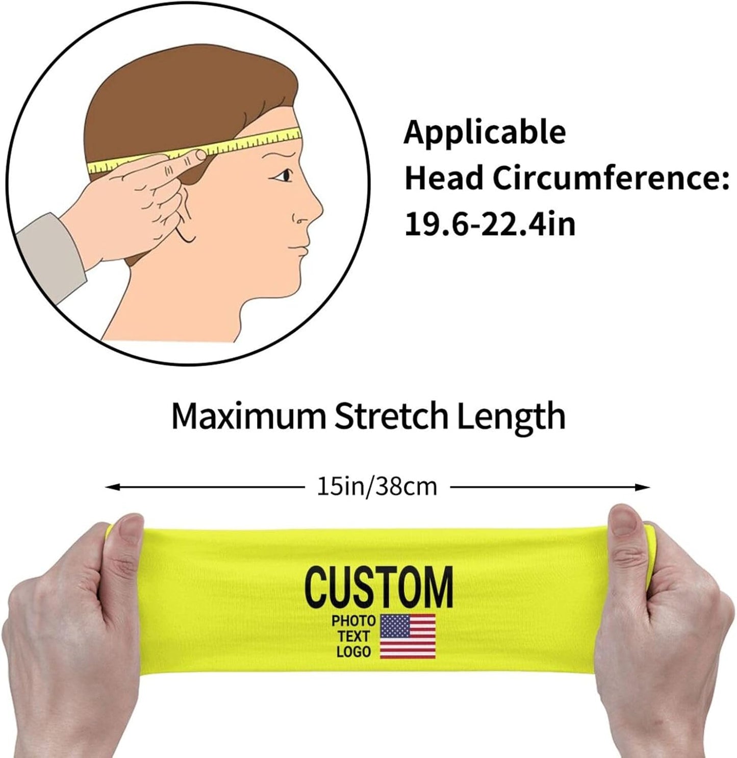 Custom Sports Headband Sweatband Bandana Add Your Photo Logo Text Number, Bulk Customized Unisex Sports Moisture Wicking Breathable Elastic