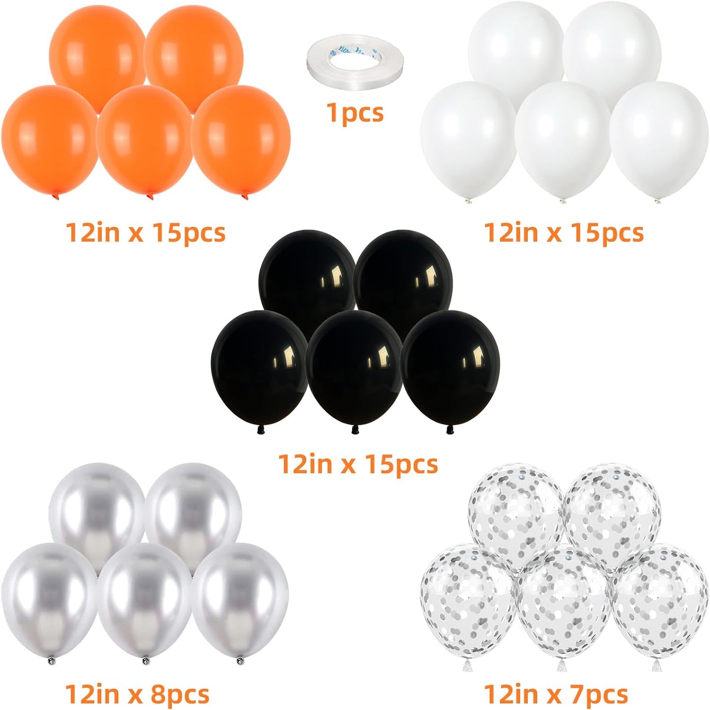 Orange Black Balloons Orange White Sliver Balloons Graduation Decorations 60pcs 12inch Metallic Silver Confetti Latex Balloon for Arch Helium Basketball Birthday Party Halloween Supplies