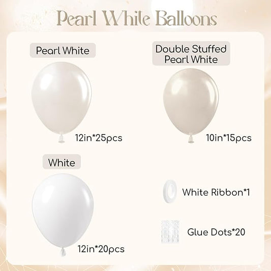 60pcs Double Stuffed Pearl Balloons 12inch, Pearl White Balloons, White Latex Balloon for Wedding Bridal Baby Shower Birthday Party Decorations