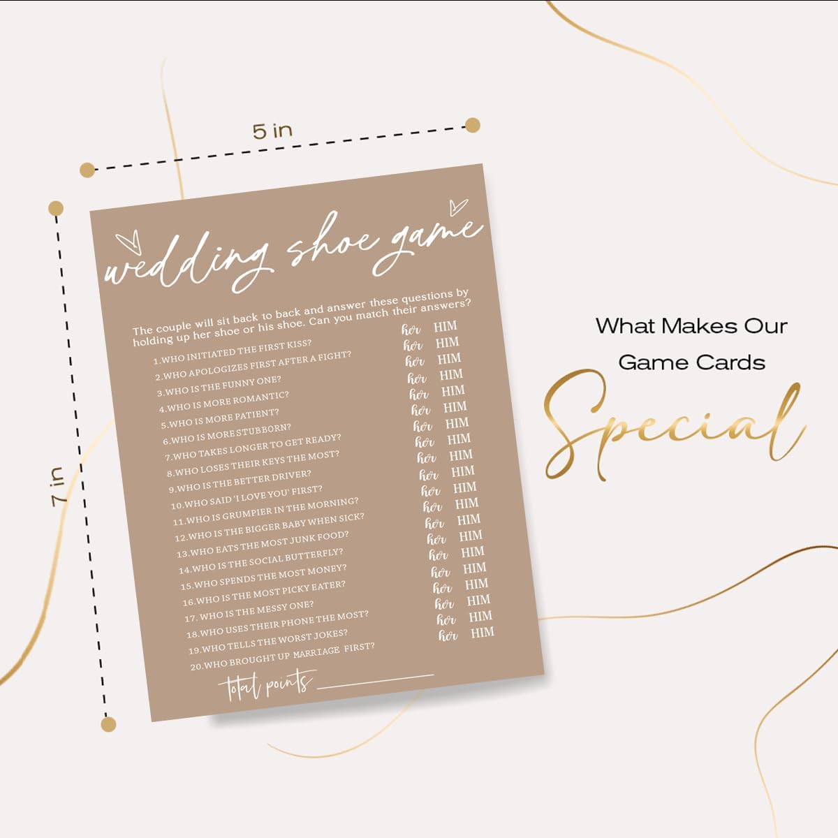 Bridal Shower Games Cards - Wedding Shoe Game for 25 Guests, Engagement Party Games, Minimalist Brown Party Supplies - D04