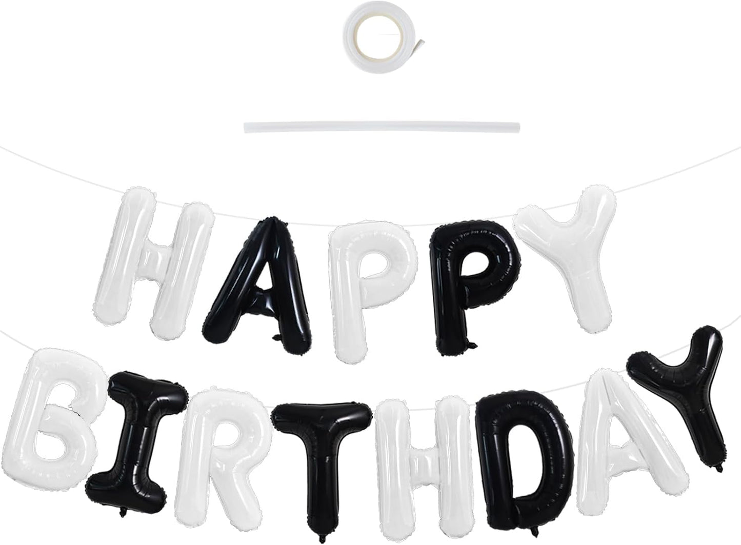 TONIFUL Happy Birthday Balloons Banner 16 Inch Mylar Foil Letters Birthday Sign Reusable for Girls Boys Kids & Adults Birthday Party Decorations Supplies（Black White）