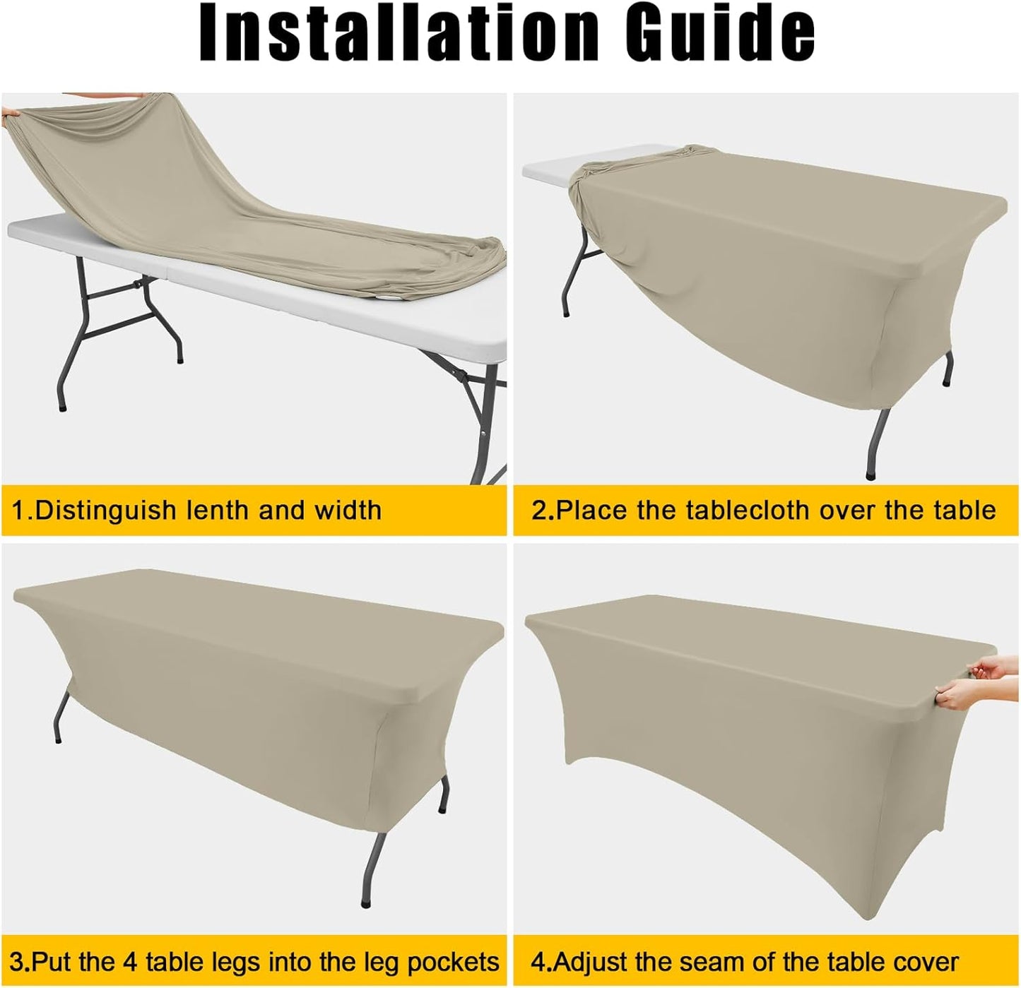 Smiry 2 Pack Spandex Table Cloth 6FT, Elastic Fitted Stretch Tablecloths, Washable and Wrinkle Free Rectangular Patio Table Cover for Outdoor, Wedding, Banquet (Taupe, 72Lx30Wx30H Inch)