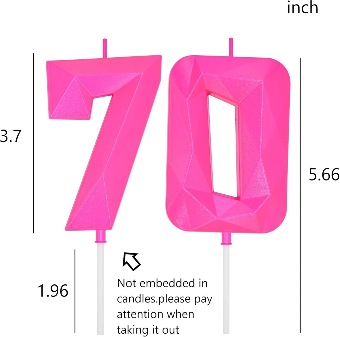 DERVENTA Large Birthday Candle Number 3D Pink 3.7 inch Party Celebration Anniversary Decoration Cake Topper 1 Piece (Number 70 Pink)