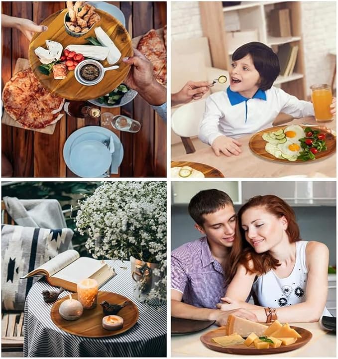 IQCWOOD Wooden Dinner Plates, 6 Inch Round Wood Plates Set of 4, Acacia Wooden Plates Round Tray Easy Cleaning Serving Platter for Food Dessert Salad Plate Fruit Platters