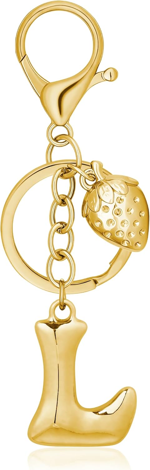 Gold Bubble Heart Initial Bag Charms for Handbags – Cute Initial Letter Keychain for Women, Purse Charms, Gold Gift