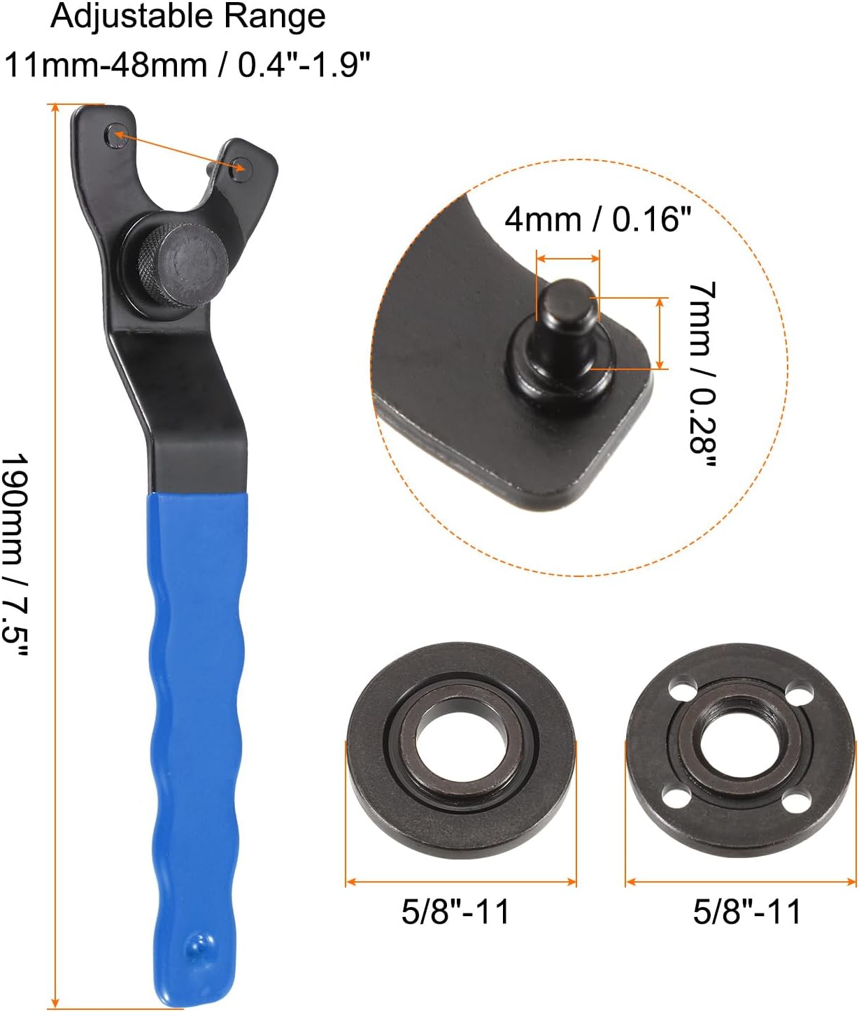 HARFINGTON Adjustable Angle Grinder Wrench Set 0.4"-1.9" Range Universal Lock Nut Pin Spanner Wrench with Grinder Shaft Nut for Angle Grinder Table Grinder, Blue