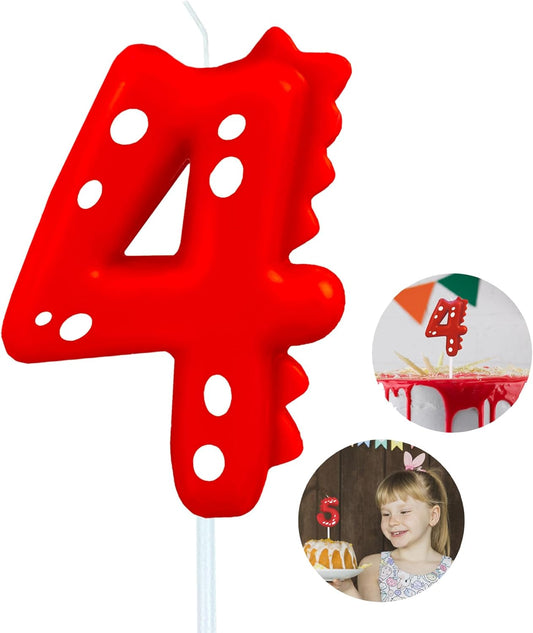Number Birthday Candles(4 Candle Red) Dinosaur Shape Number Happy Birthday Cake Candles for Dinosaur Birthday Party Decoration Reunions Theme Party