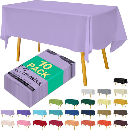 Disposable Lavender Plastic Tablecloth 54x108 Inch, 10-Count Waterproof Rectangle Table Cover for Events, Catering