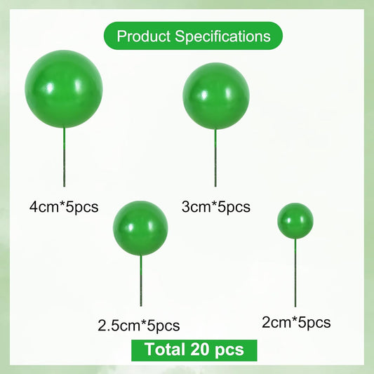BEISHIDA 20 PCS Green Mini Ball Cake Toppers Foam Cake Balls Decoration Supplies for Happy Birthday Anniversary Wedding Baby Shower Cake Decorations