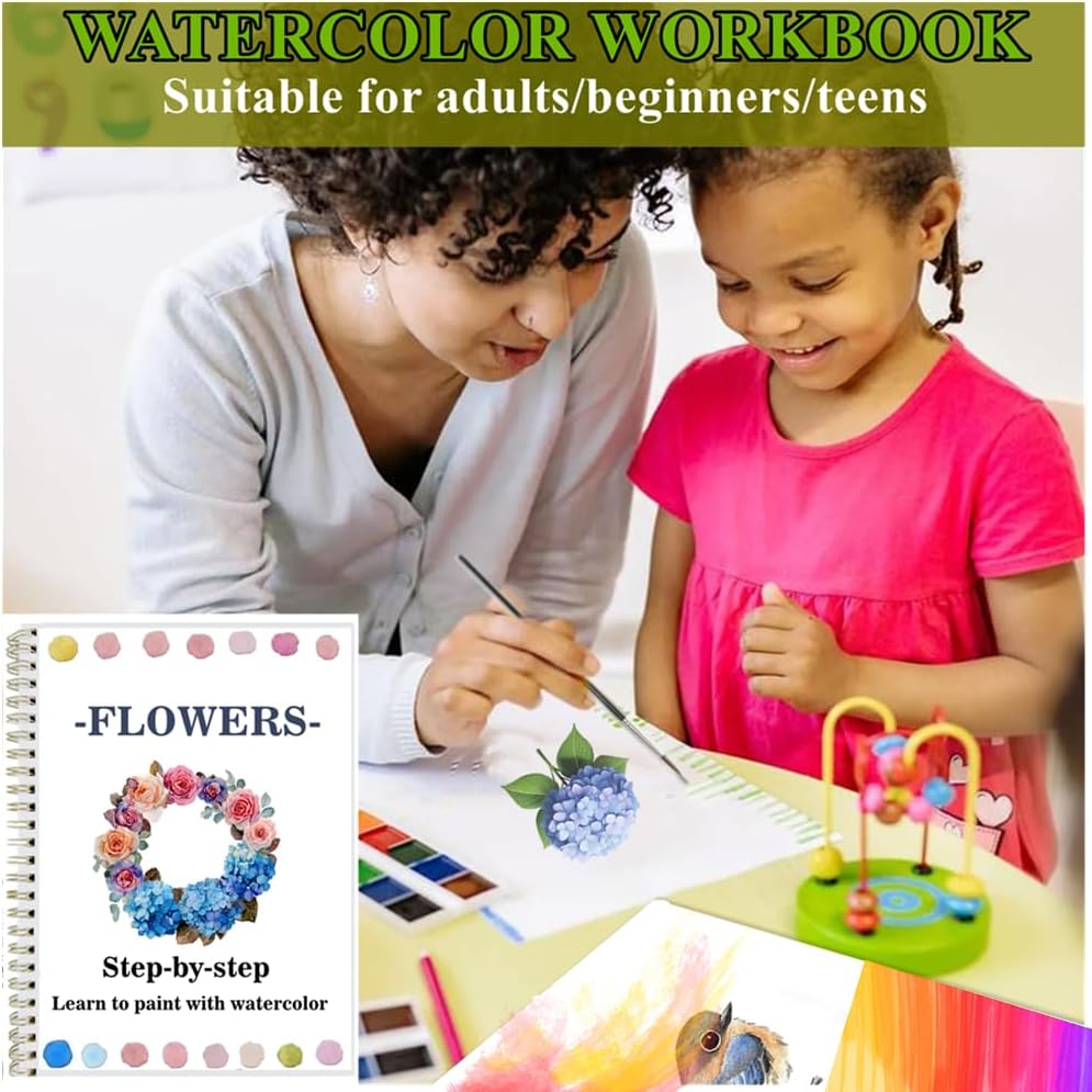 Watercolor Workbooks Coloring Book Easy Nature Scenes Beginner Friendly Watercolor Paint Set Art Crafts Painting Kit for Creative Exploration Gift for Adults Teens (Animals, Without Palette)