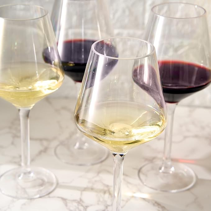 Unbreakable European Style Plastic Crystal, Stemmed Wine Glasses | Set of 4 | Acrylic Tritan Drinkware, Unbreakable Clear Color Shatterproof BPA-free, Reusable, Floating Pool & Indoor & Outdoor, 18oz