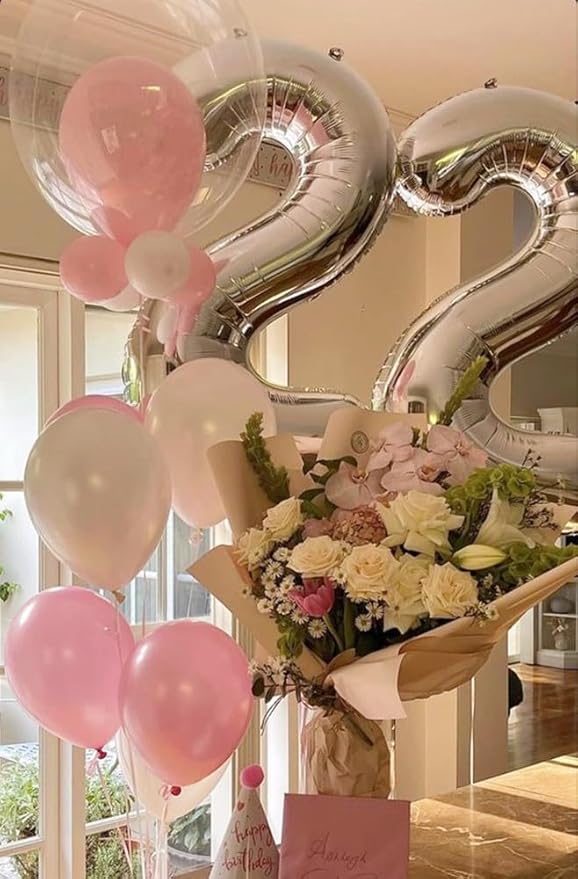 2 Numbers Balloon 40 Inch Silver Two Balloon Number Birthday Decor, 2nd 12 21st Party Celebration Decorations Graduations Wedding Baby Shower
