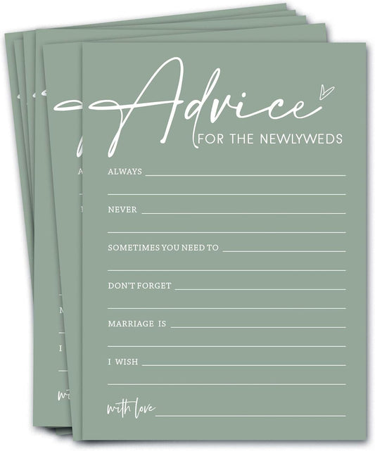 Bridal Shower Games Cards, Advice for The Newlyweds, Bridal Shower Game 25 Guests, Engagement Party Wedding Games for Guests, Minimalist Green Wedding Party Supplies - C01