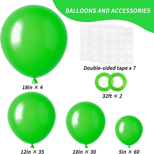 RUBFAC 129pcs Green Balloons Different Sizes 18 12 10 5 Inch Green Latex Christmas Balloon Garland Arch for Masquerade Party Decorations Birthday Baby Shower Wedding Party Supplies