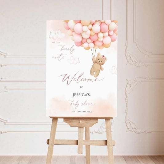 Generic Customized Bear Baby Shower Sign, Bear Baby Shower Welcome Sign, Baby Boy Shower Decorations, Bear Baby Shower Decor, We Can Bearly Wait, Full Size, Vesion #2