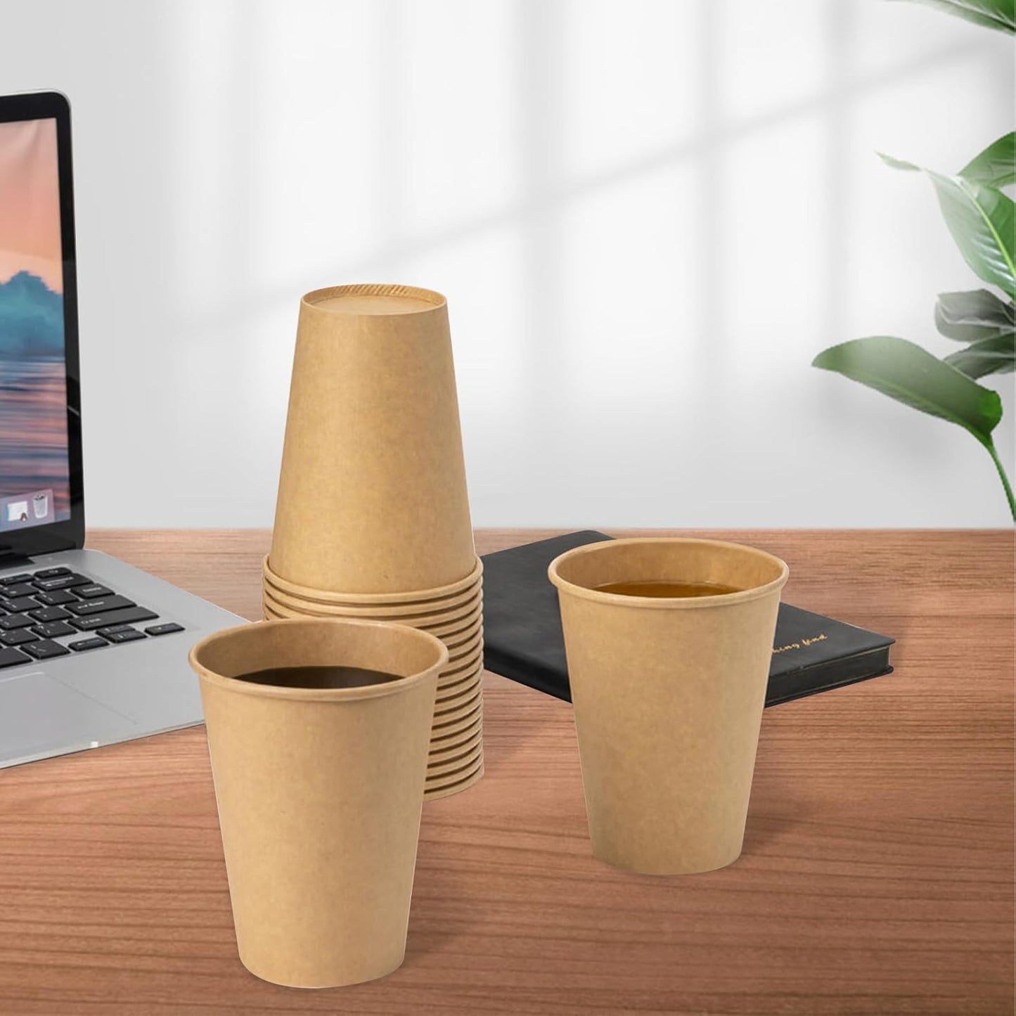 RACETOP [300 Pack] 12 oz Coffee Cups, Disposable Coffee Cups, Kraft Paper Cups, Hot Cups Unbleached for Home, Stores, Cafes, Office