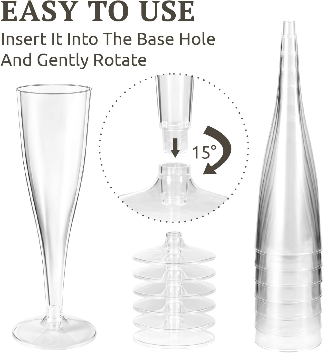 30 Pack Clear Plastic Champagne Flutes 5oz – Shatterproof Disposable Wine Cups for Wedding, Party, Birthday, Toasting, Bridal Shower, Mimosa – Elegant & Easy Cleanup