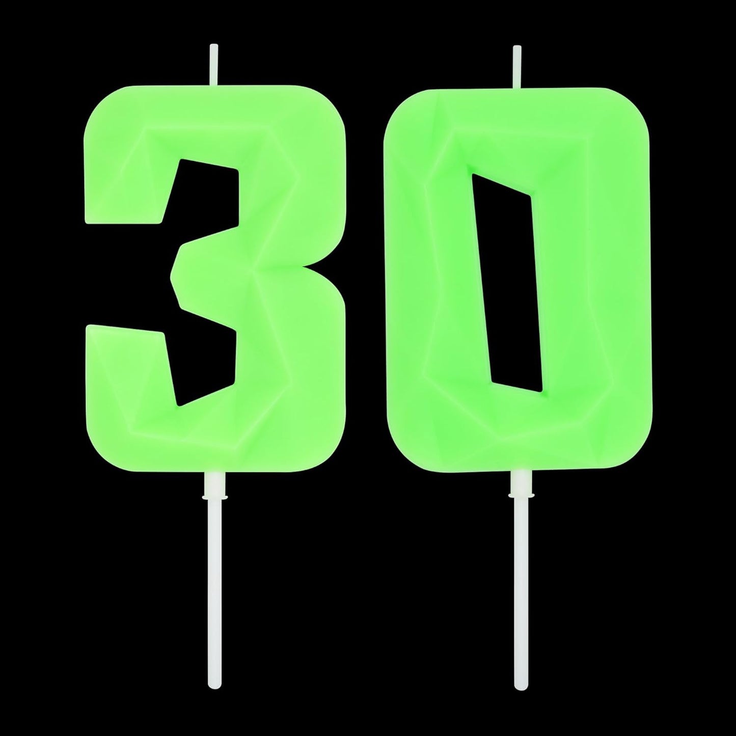 DERVENTA Large Birthday Candle Number 3D Luminous Green 3.7 inch Party Celebration Anniversary Decoration Cake Topper 1 Piece (Luminous Green Number 30)