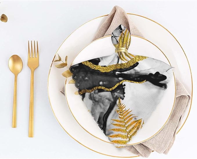 Yibeas Abstract Clouds Cloth Napkins Set of 4 Soft Ink Colors are Amazingly Bright, Luminous, Translucent, Free-Flowing Gold Polyester Dinner Napkin for Family Restaurant Weddings Parties