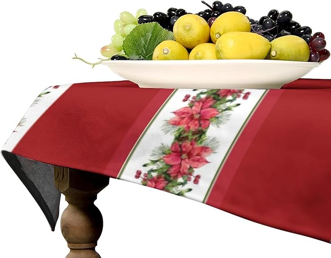 YCness Christmas Party Tablecloth Red Christmas Floral Winter Table Cover for Merry Christmas Holiday New Year Party Supplies Bedroom Kitchen Living Room 60x110 Inch Rectangle