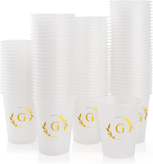 100 Monogrammed Cups Disposable Initial Plastic Cup 12 oz Wedding Personalized Cup for Wedding Reception Baby Shower Birthday Party(Letter G)