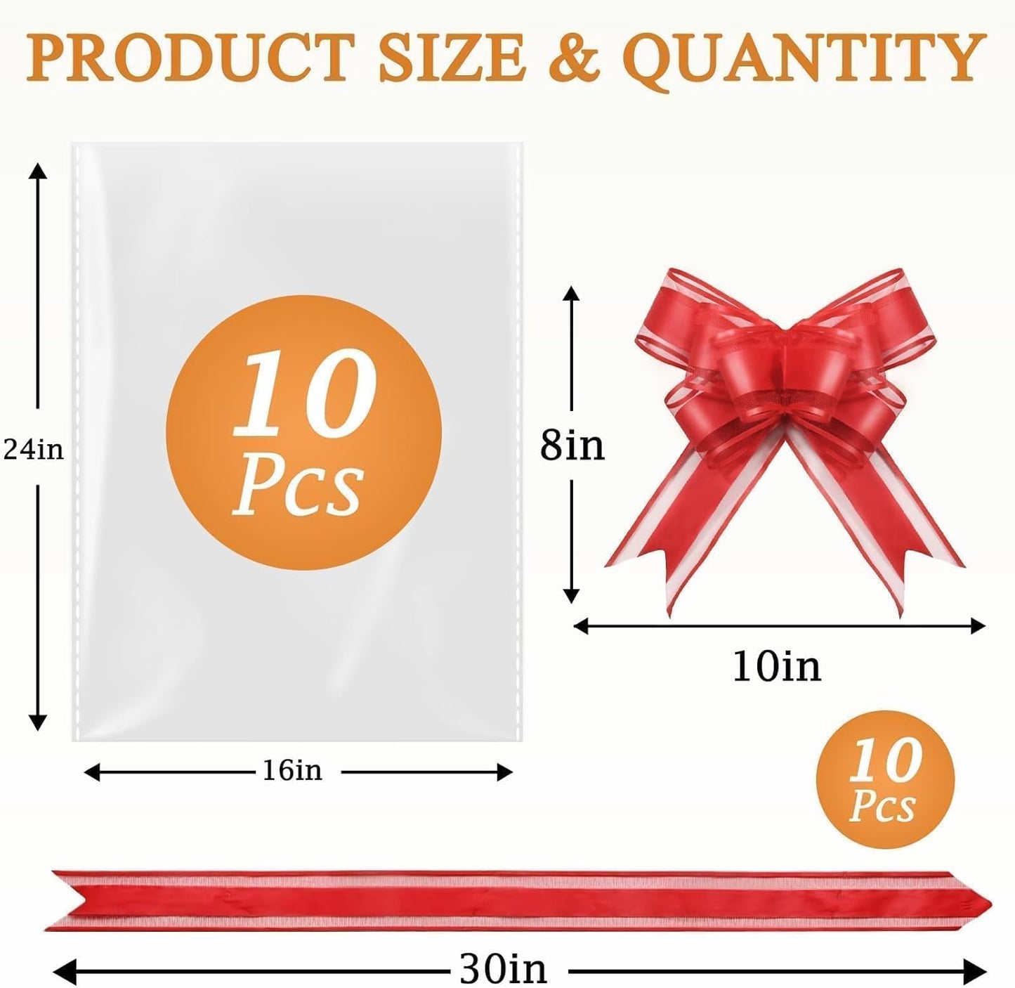 PigPotParty 16"x24" Clear Cellophane Gift Bags - Includes Bows – 10 Pack Cellophane Wrap for Gift Baskets, Plastic Gifts Bags for Gift Giving