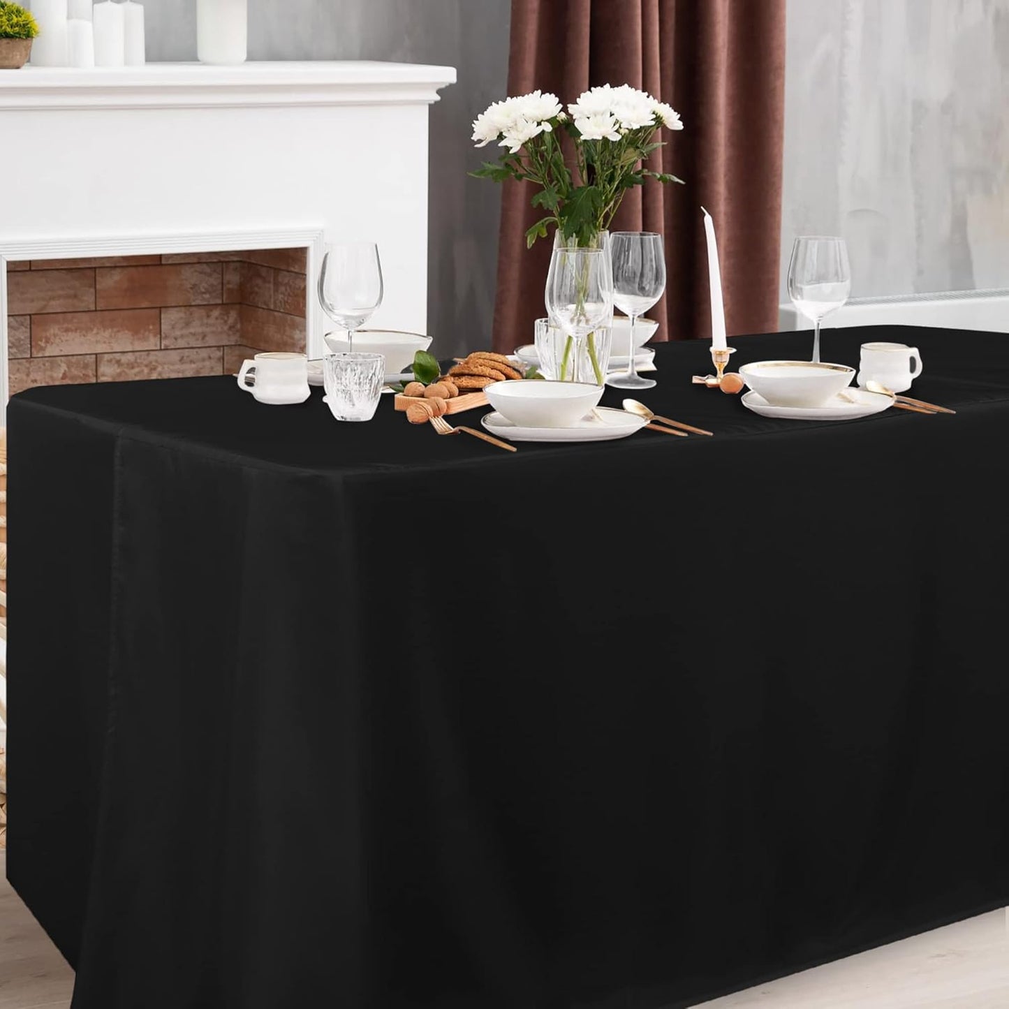 Obstal 2 Pack Black Tablecloth Fitted Table Clothes for 4 Foot Rectangle Tables - Water Resistant Washable Fabric Polyester Rectangle Table Cover for Outdoor/Indoor Uses?48L x 24W x 30H Inches, Black?