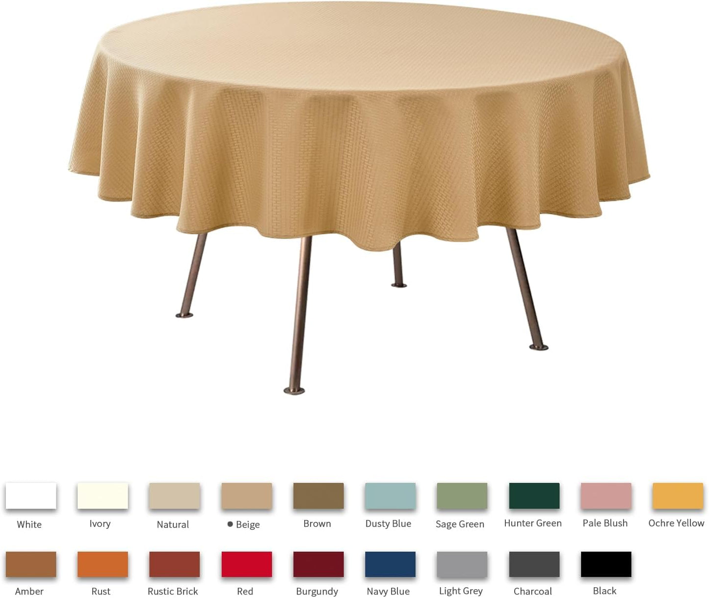 maxmill Round Weaved Texture Design Tablecloth Spill-Proof Wrinkle Free Soft Washable Table Cloth for Circular Table Cover, for Dining Room Buffet Banquet Parties Holiday Dinner, 90 Inch Beige