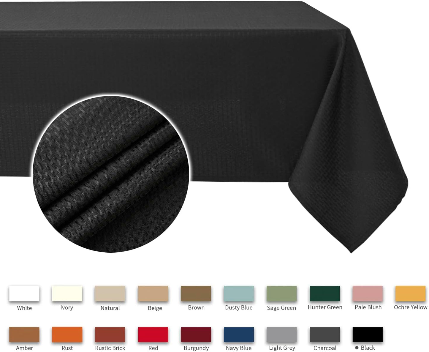 maxmill Jacquard Tablecloth Stain Resistant Waterproof Wrinkle Resistant Spillproof Washable Soft Weaved Texture Table Cloth for Dining Room, Indoor Outdoor Use, Rectangle 60 x 140 Inch, Black
