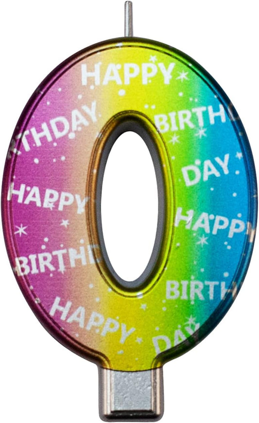 DERVENTA Birthday Candles Big Numbers Multicolored 3.7 inch Party Cake Topper 1 Piece (Number 0 Multi-Colored)