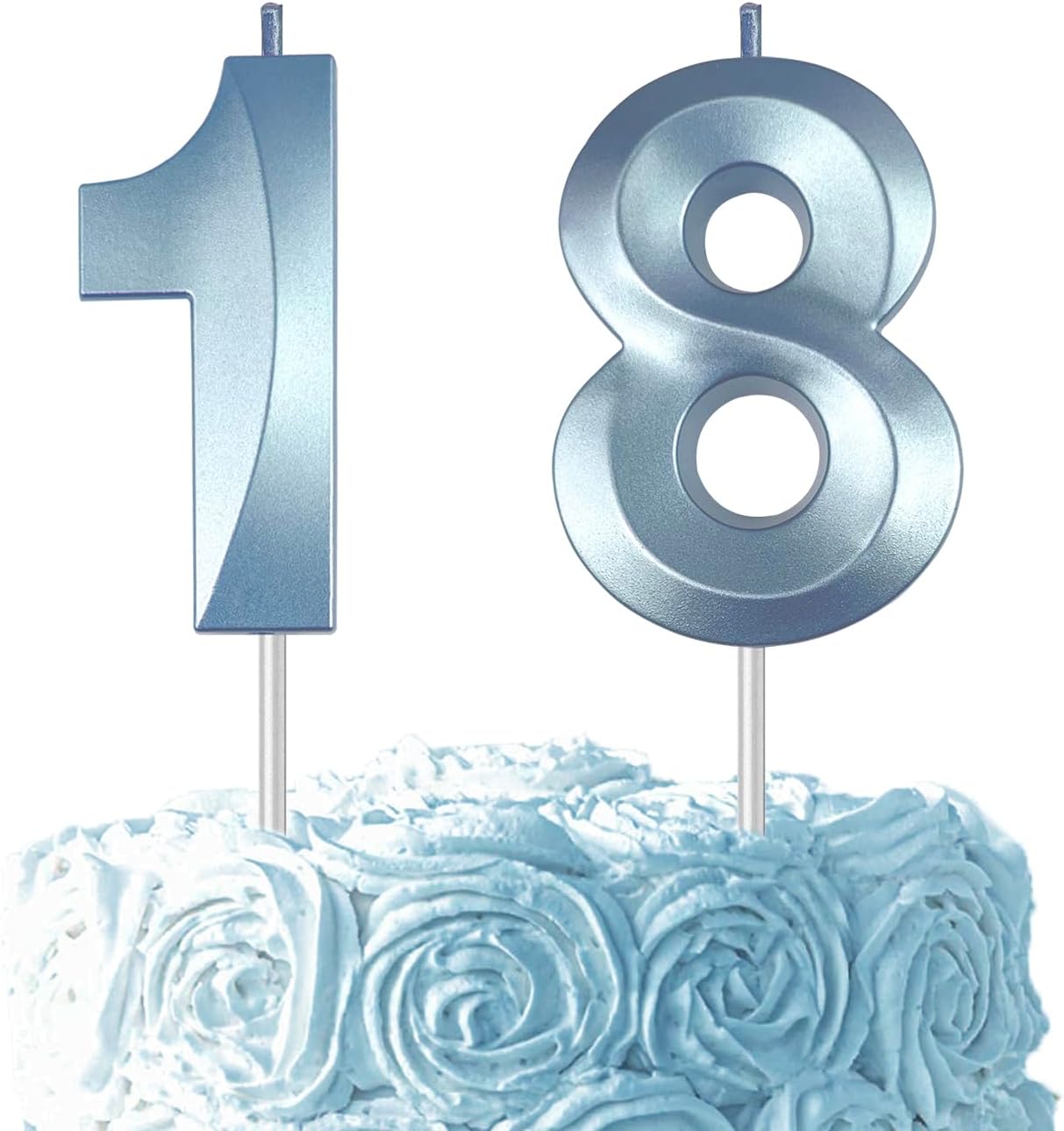 Blue Number 18 Candles, 3D Diamond 2.76 Inch Cake Topper Birthday Candles for Wedding Anniversary Cake Decorations, Happy Birthday Party Decorations