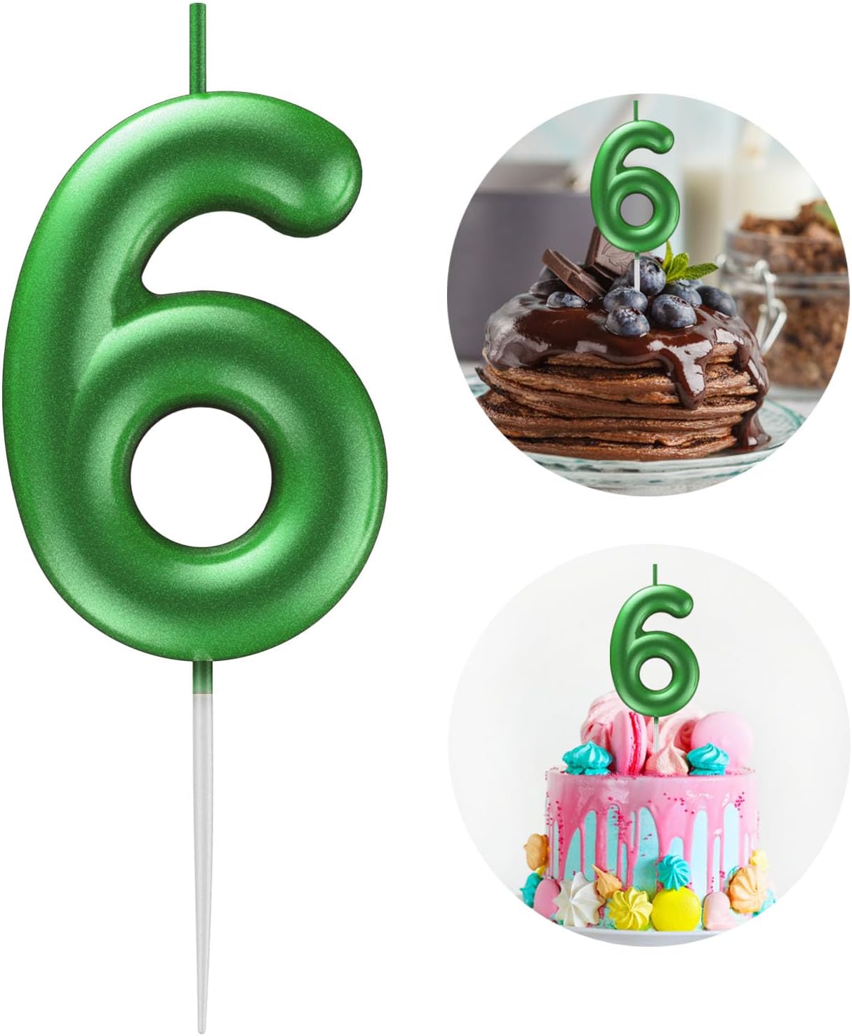 Green Number 6 Candle Happy Birthday 3D Number Candles for Birthday Cake Party Decoration Wedding Anniversary Celebration Supplies
