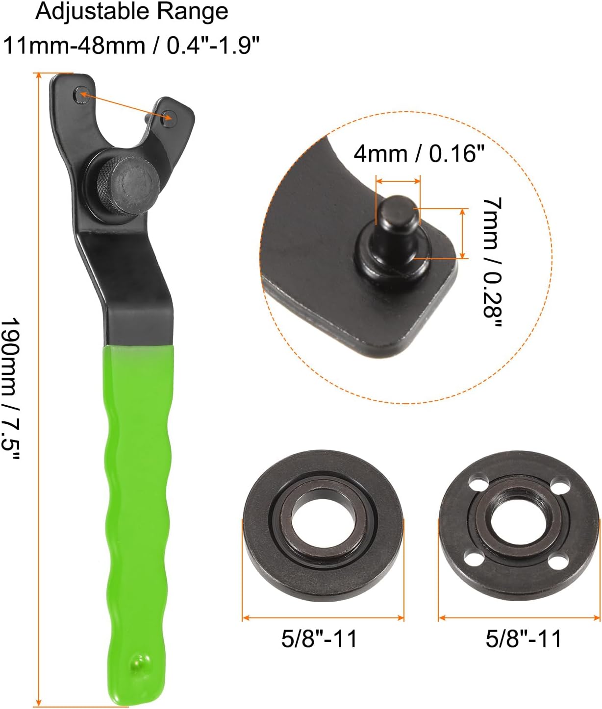HARFINGTON Adjustable Angle Grinder Wrench Set 0.4"-1.9" Range Universal Lock Nut Pin Spanner Wrench with Grinder Shaft Nuts for Angle Grinder Table Grinder, Green