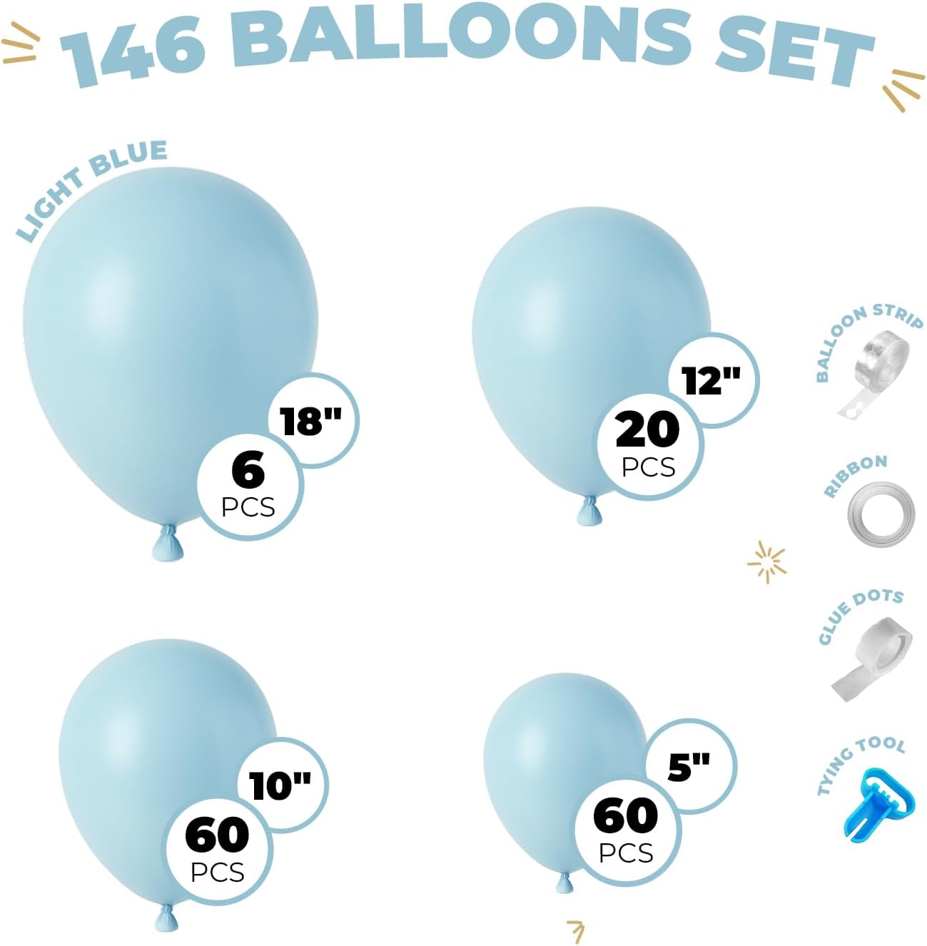Balloon Garland Arch Kit – 146 Pcs Light Blue Balloons for Baby Shower, Birthday, Gender Reveal, Wedding Party – DIY Kit by Vellax™
