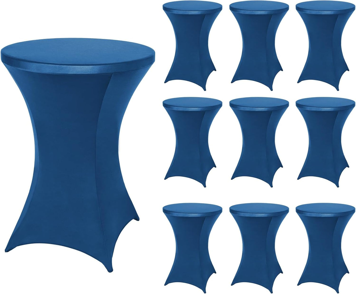 FestiCorp 10 Pack Spandex Blue Table Cover, Cocktail Fitted Tablecloths, Round Highboy Stretch Table Covers Cloths for Party, DJ, Bar, Wedding, Birthday, Banquet, 30"-32" Diameter x 40"-43" Height