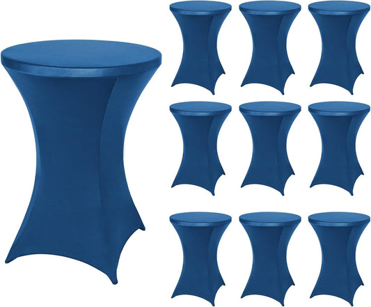 FestiCorp 10 Pack Spandex Blue Table Cover, Cocktail Fitted Tablecloths, Round Highboy Stretch Table Covers Cloths for Party, DJ, Bar, Wedding, Birthday, Banquet, 30"-32" Diameter x 40"-43" Height