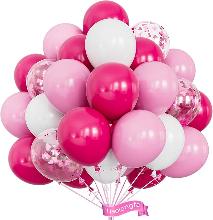 Pink Balloons,60pcs Hot Pink White Balloons Magenta Confetti Balloon for Girls Theme Birthday Baby Shower Bridal Shower Valentines Day Wedding Party Decorations…