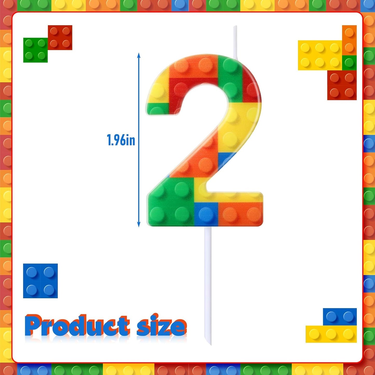 Building Block Number 0-9 Birthday Cake Candle Numeral Birthday Sparkler Candles for Building Block Cake Topper for Party Decorations Supplies(Number 2)