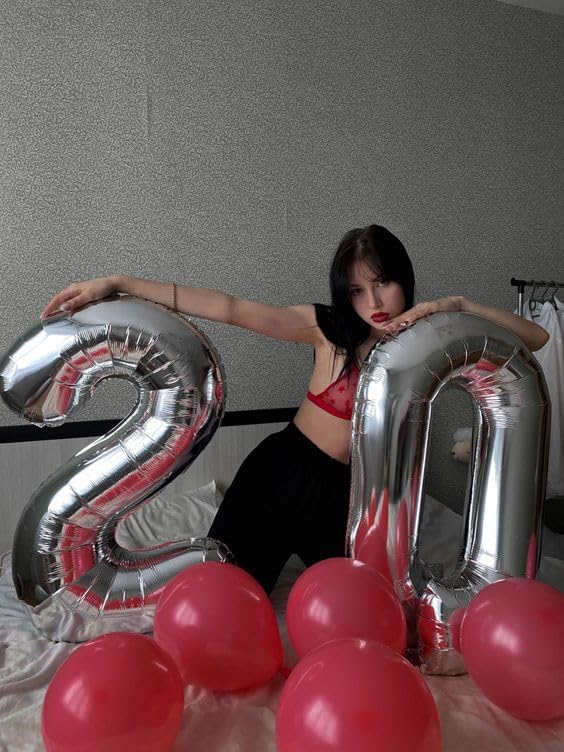 Silver Number 20 Balloon 40 inch, 20 Number Balloons, 20th Silver Birthday Decorations for Girls Boys Kids, 20 Year Old Silver Party Supplies