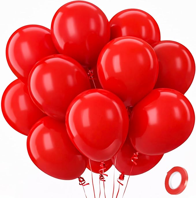 Patimate Red Balloons 100 Pack 12 Inch Matte Red Latex Balloons for Birthday Valentine's Day Christmas Independence Day Graduation Wedding Anniversary Engagement Bridal Shower Party Decorations