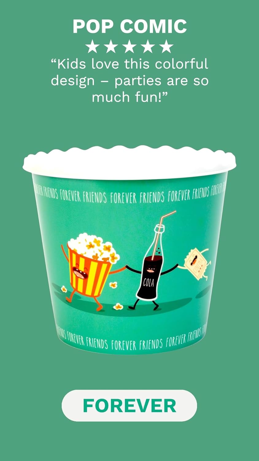Modern Style Reusable Plastic Popcorn Box/Popcorn Containers/Popcorn Bowls Set for Movie Theater Night - (BPA Free - 4 Pack - 75 oz) (Popcorn Mix F)