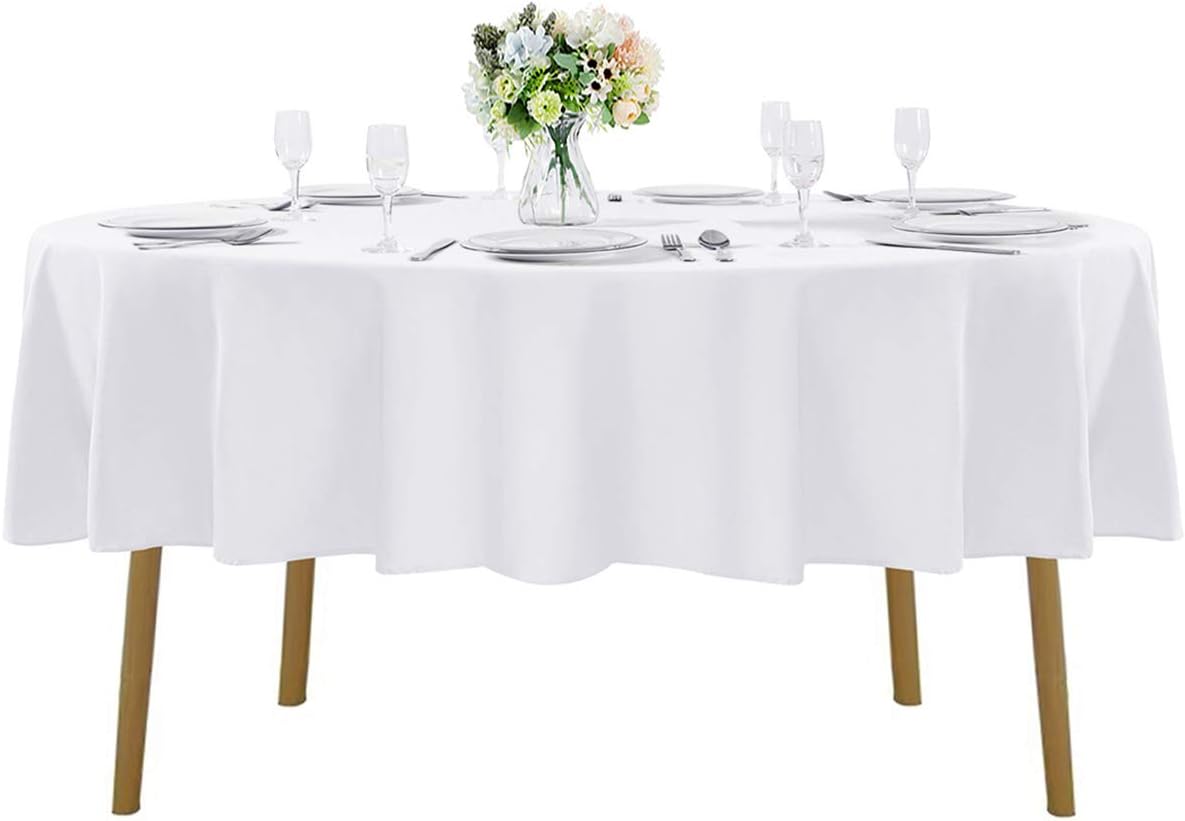 90 inch Round Tablecloth Washable Polyester Table Cloth Decorative Table Cover for Wedding Party Dining Banquet（90 inch,White）