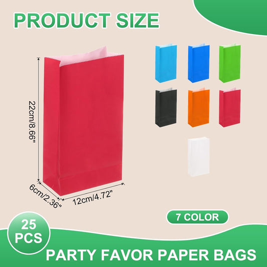 PATIKIL Party Favor Bag, 25 Pcs 8.7x2.4x4.7 Inch Mini Paper Candy Bags Gift Treat Celebration Halloween Goody Birthday Wedding Party with Stickers, Red