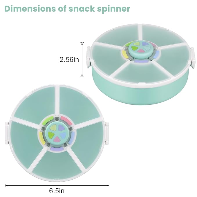 Snack Rotator Container Reusable Snack Box with 5 Compartment Dispenser and Lid, Color Matching Opening Lid, BPA and PVC Free, for Home, School, Travel (1 Pack- Green)