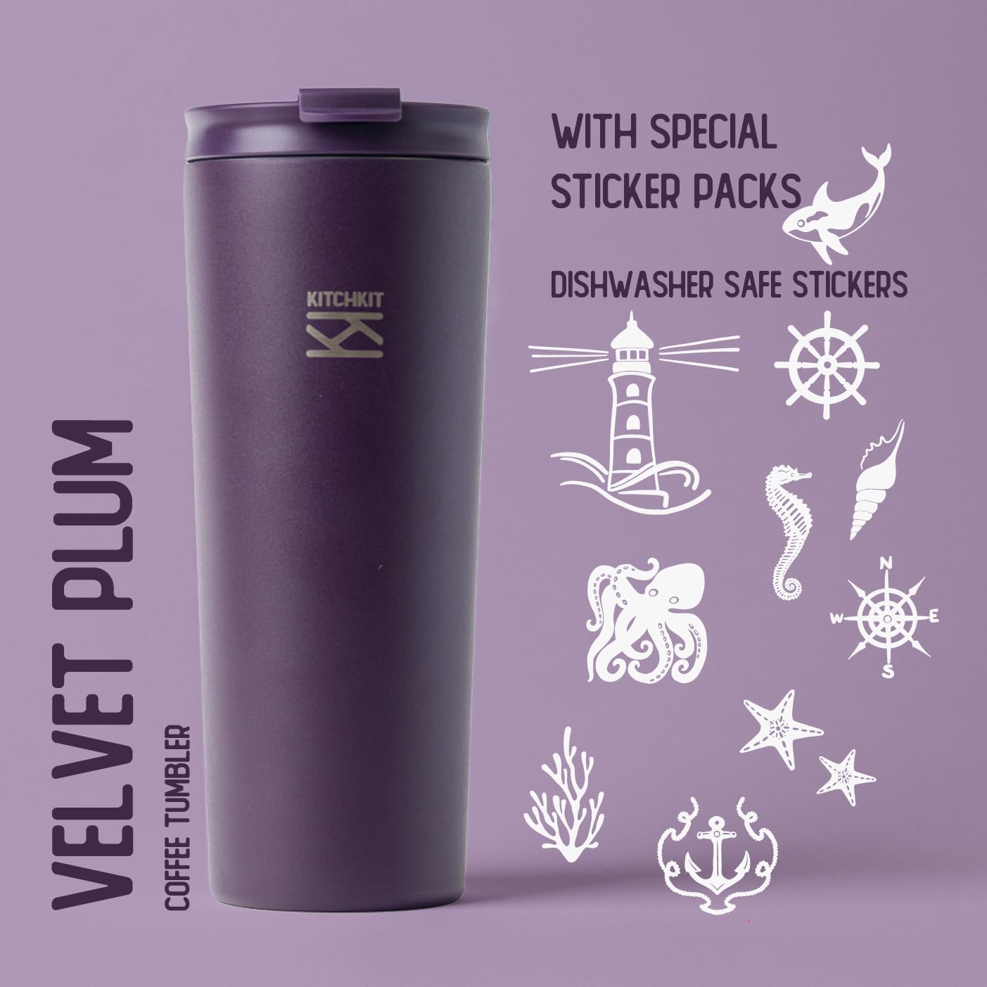 750ml (25oz) Insulated Tumbler with Straw, Flip Lid & Bonus Sticker Pack – Stainless Steel Reusable Travel Cup (Velvet Plum)