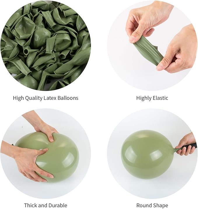Sage Green Balloons, 140pcs 18 12 10 5 Inch Different Sizes Pack Party Latex Balloons for Birthday Halloween Holiday Balloon Garland as Party Decorations